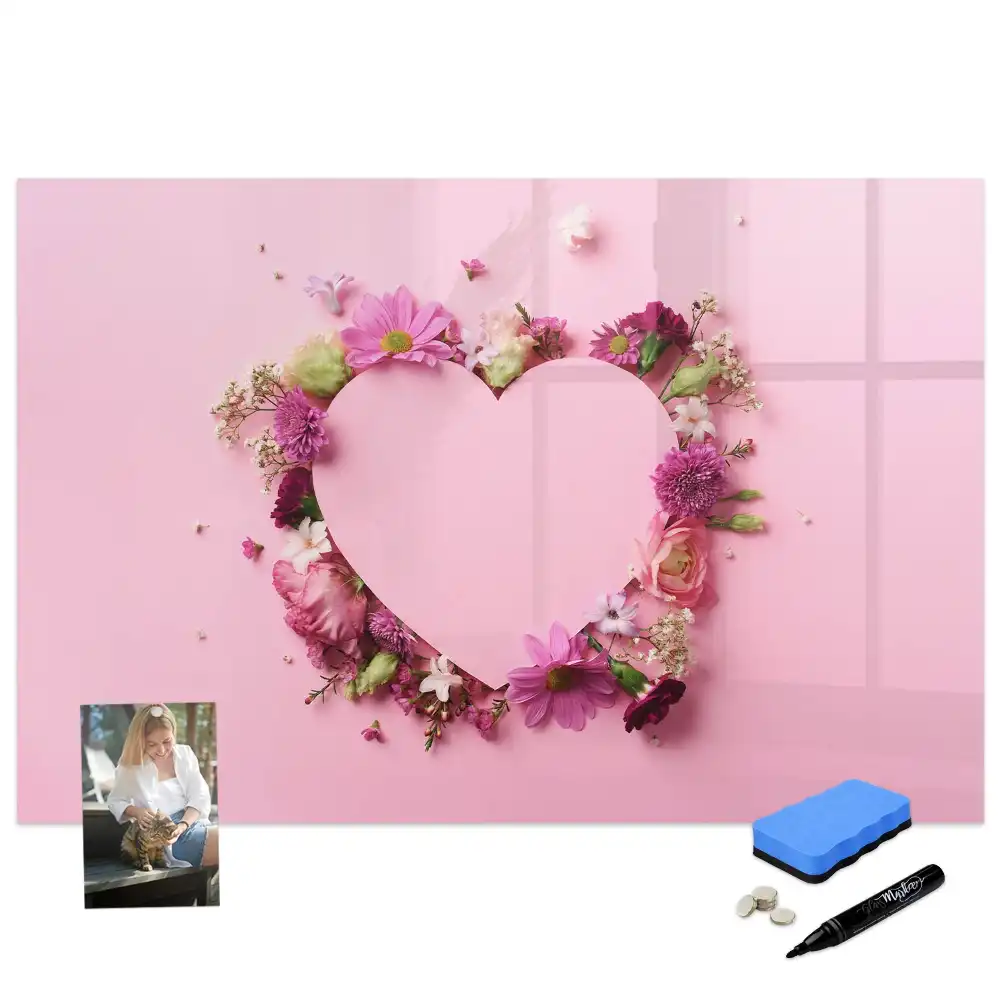 Tableau blanc magnétique effaçable à sec motif cœur fleuri