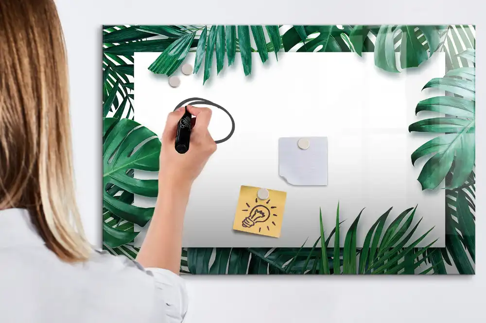 Tableau blanc magnétique effaçable à sec motif palmier et monstera
