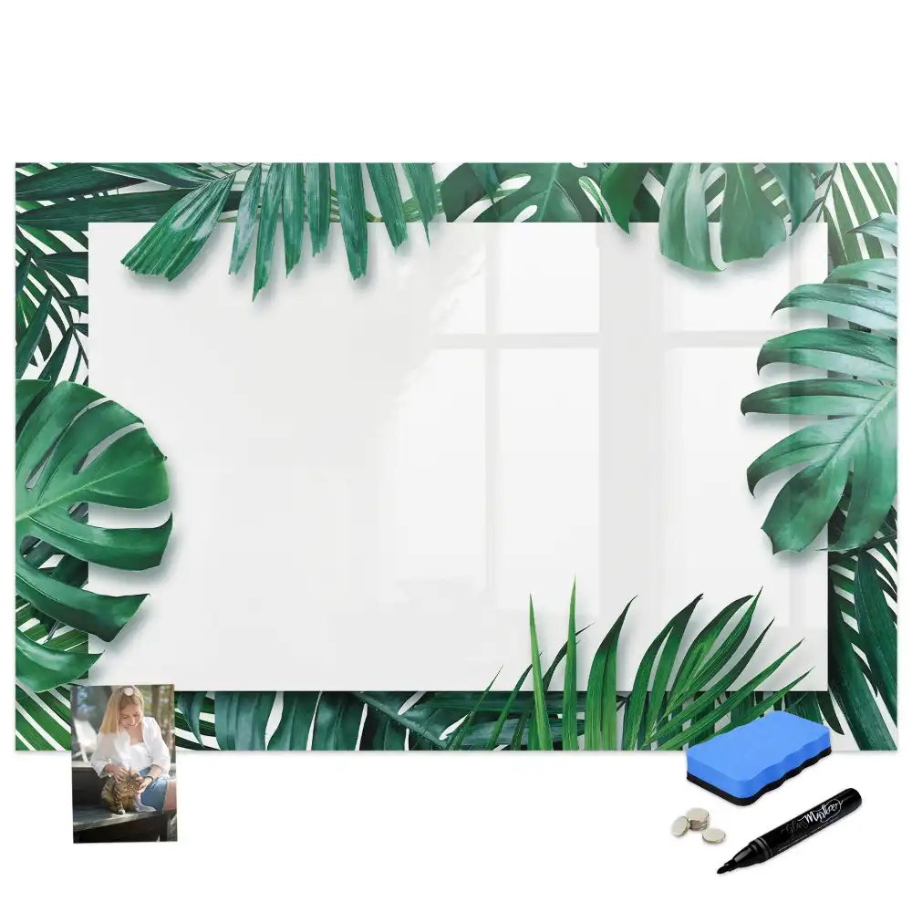Tableau blanc magnétique effaçable à sec motif palmier et monstera