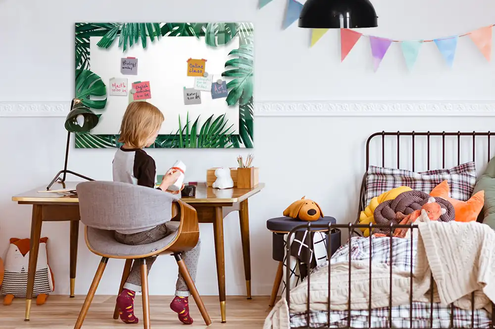 Tableau blanc magnétique effaçable à sec motif palmier et monstera