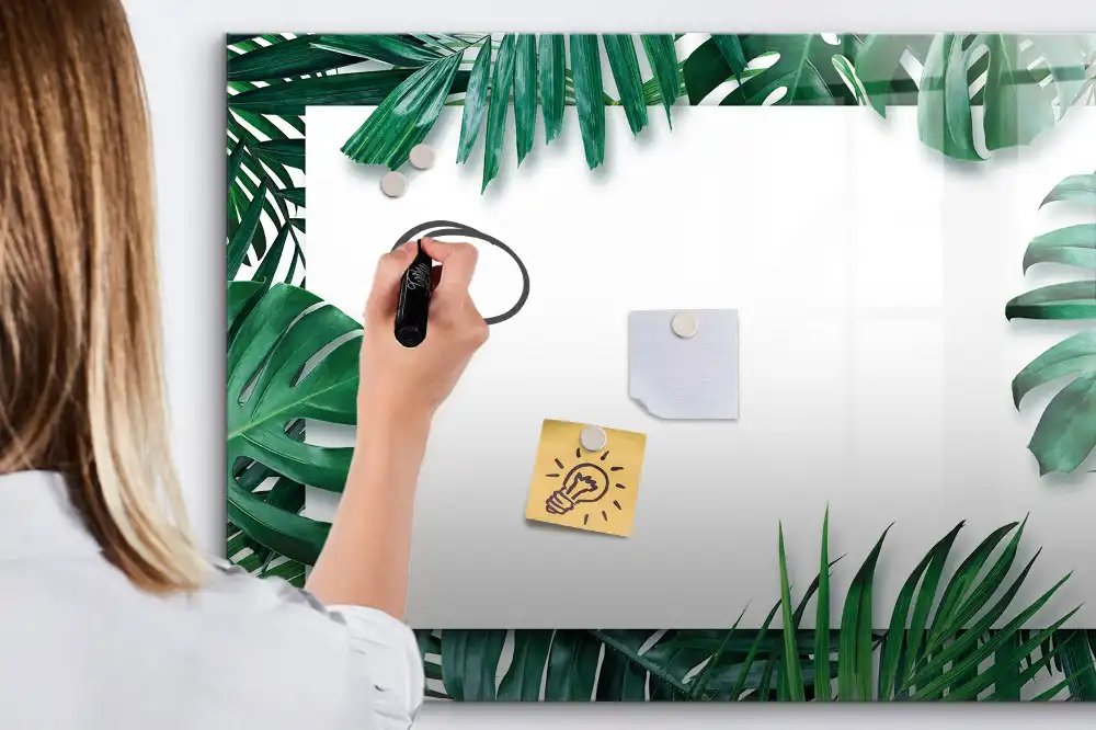 Tableau blanc magnétique effaçable à sec motif palmier et monstera