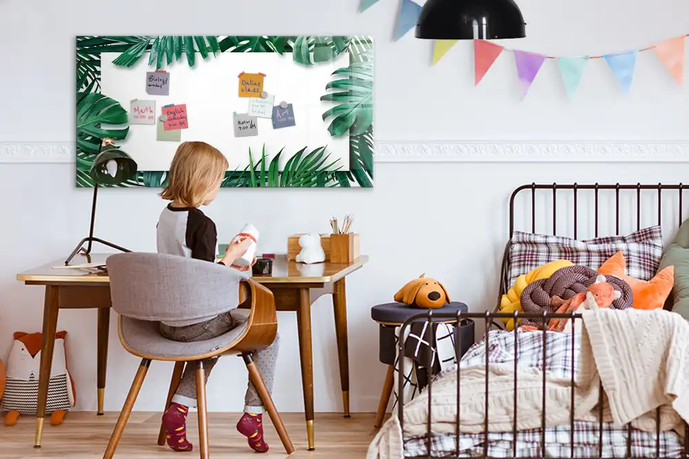 Tableau blanc magnétique effaçable à sec motif palmier et monstera