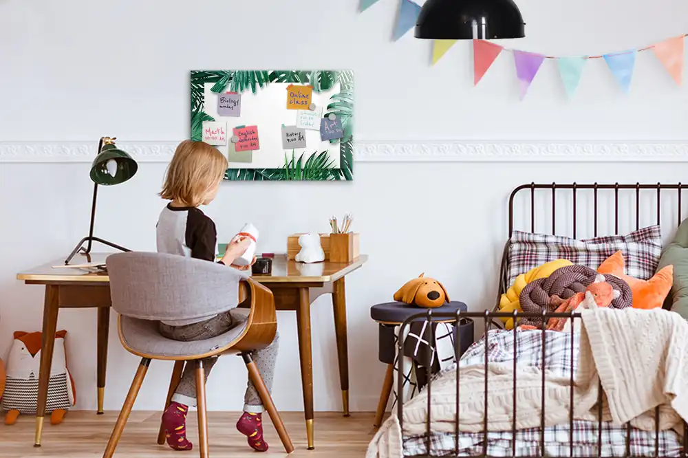 Tableau blanc magnétique effaçable à sec motif palmier et monstera