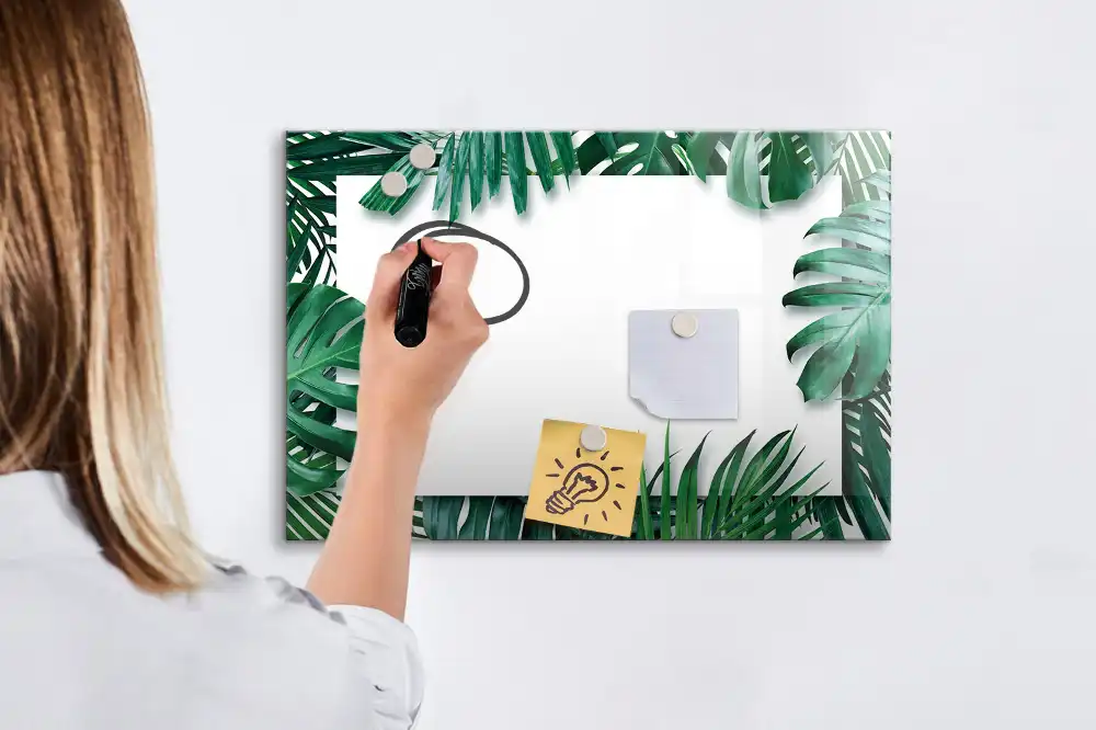 Tableau blanc magnétique effaçable à sec motif palmier et monstera