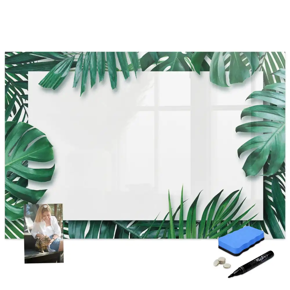 Tableau blanc magnétique effaçable à sec motif palmier et monstera
