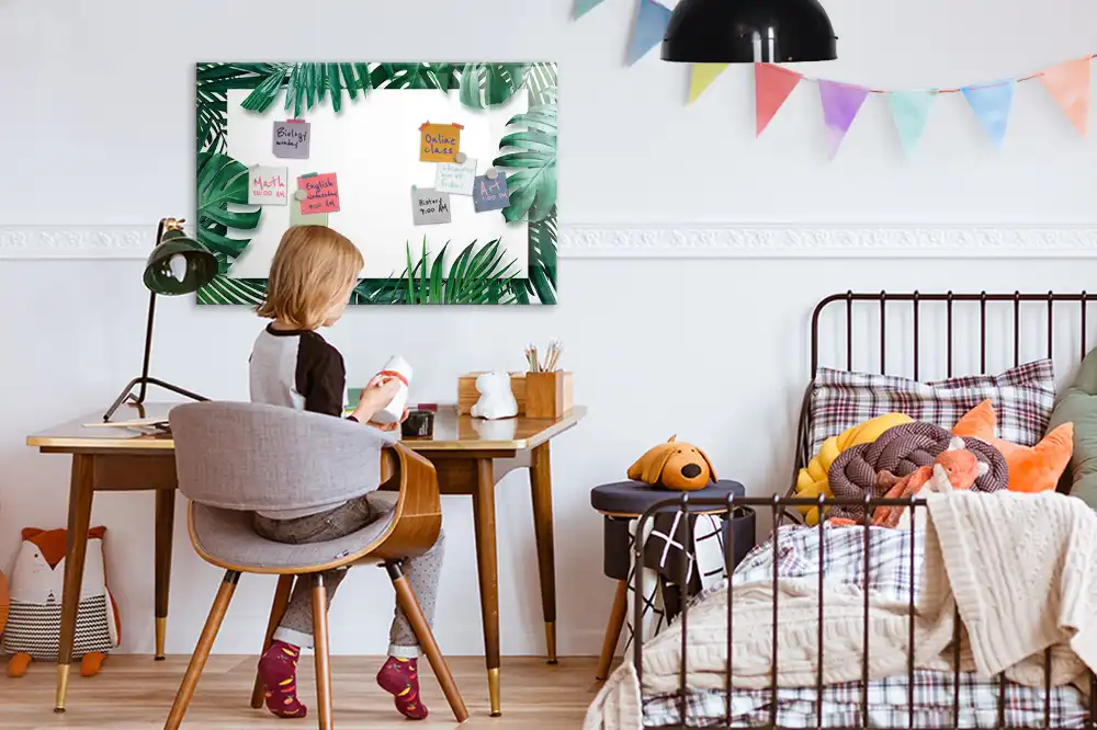 Tableau blanc magnétique effaçable à sec motif palmier et monstera