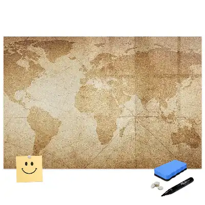 Tableau blanc magnétique effaçable à sec avec carte du monde vintage