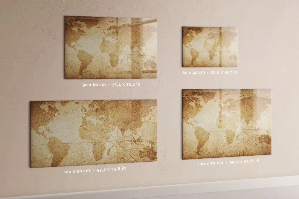 Tableau blanc magnétique effaçable à sec avec carte du monde vintage
