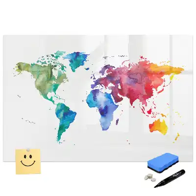 Tableau magnétique avec motif de globe peint à l'aquarelle