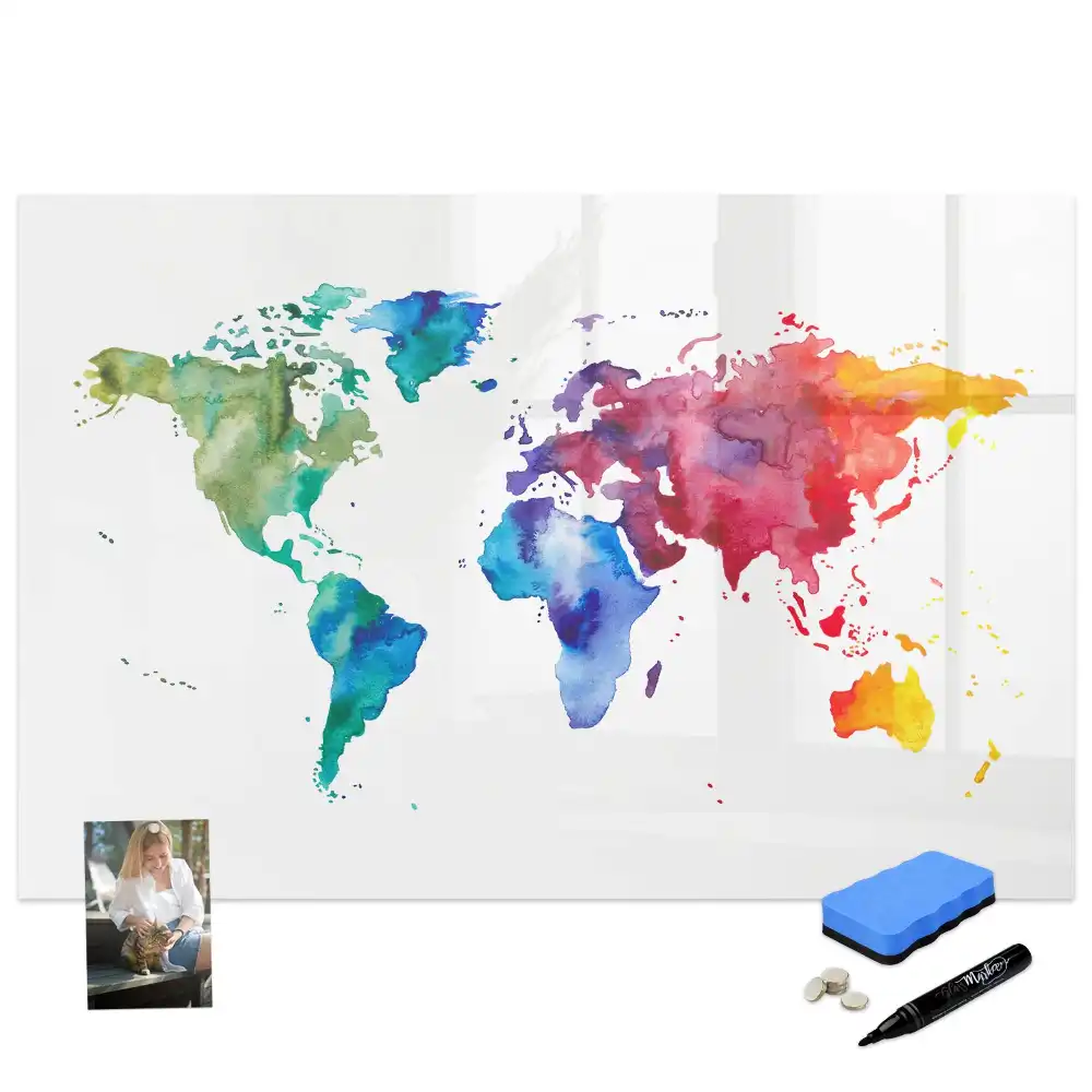 Tableau magnétique avec motif de globe peint à l'aquarelle