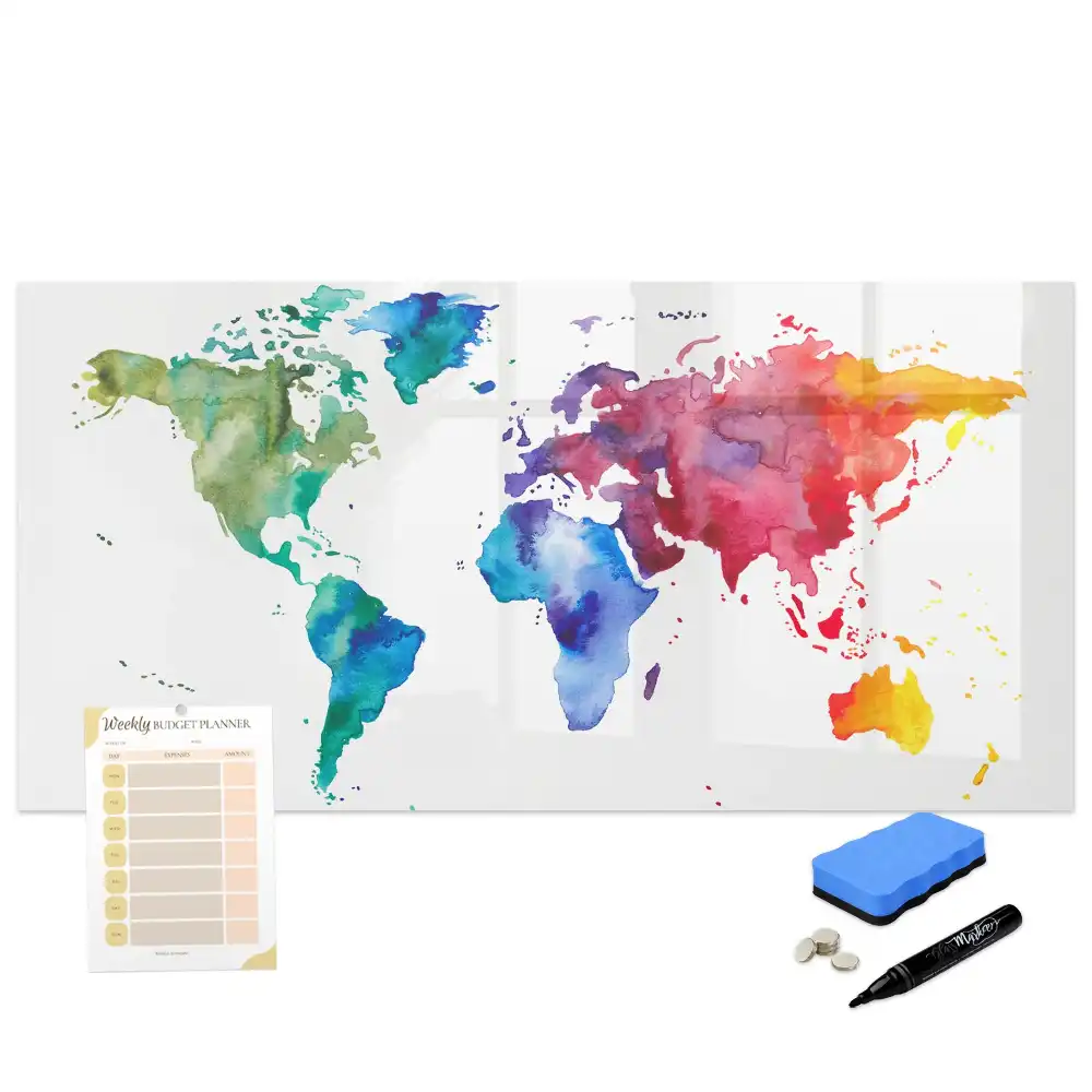Tableau magnétique avec motif de globe peint à l'aquarelle