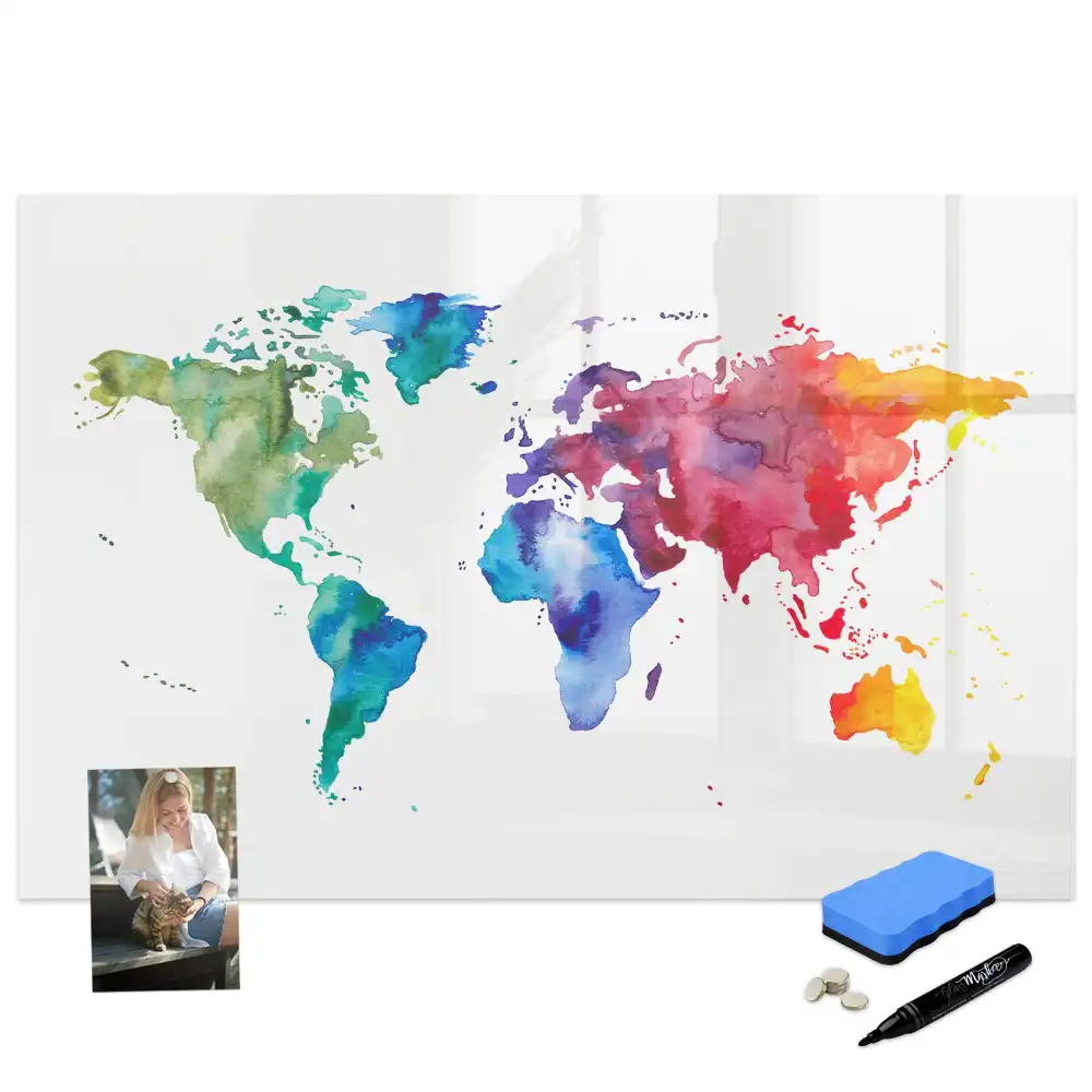 Tableau magnétique avec motif de globe peint à l'aquarelle