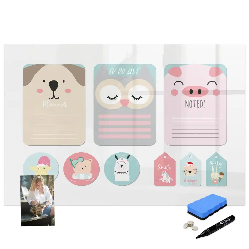 Tableau blanc magnétique effaçable à sec avec motifs d'animaux de la forêt