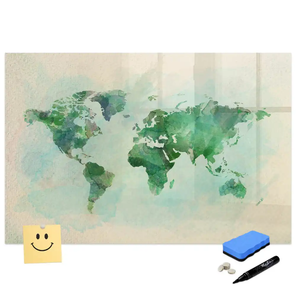 Tableau magnétique à dessiner motif globe terrestre à l'aquarelle