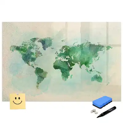 Tableau magnétique à dessiner motif globe terrestre à l'aquarelle