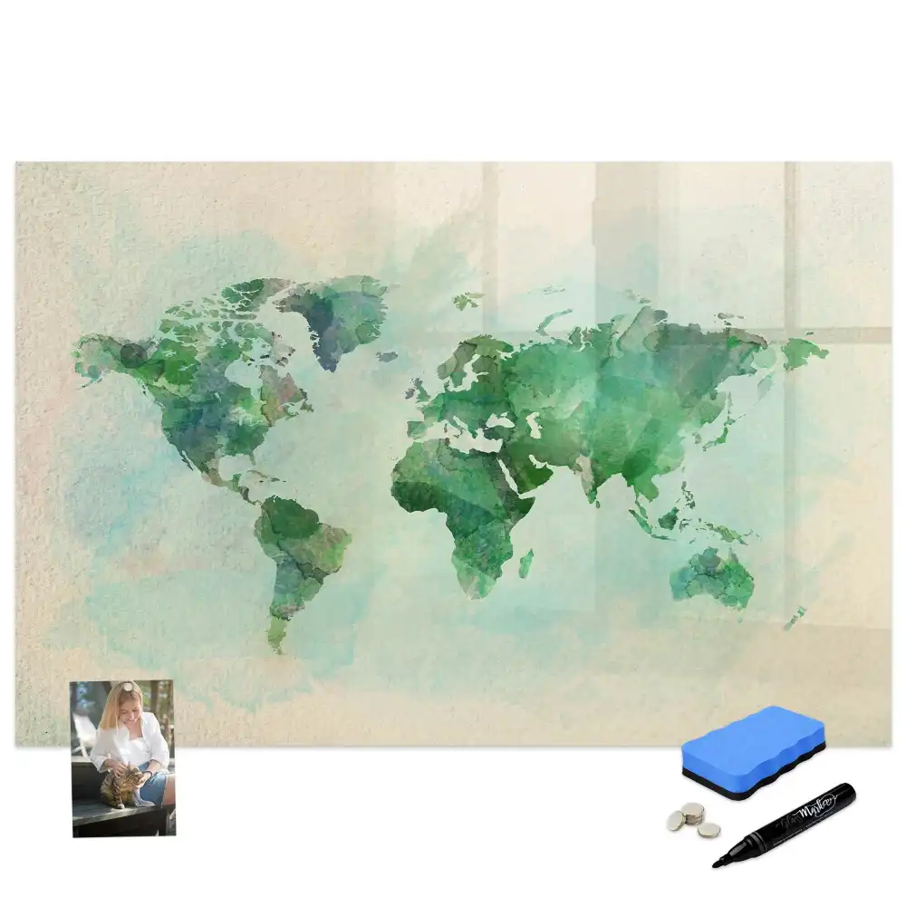 Tableau magnétique à dessiner motif globe terrestre à l'aquarelle