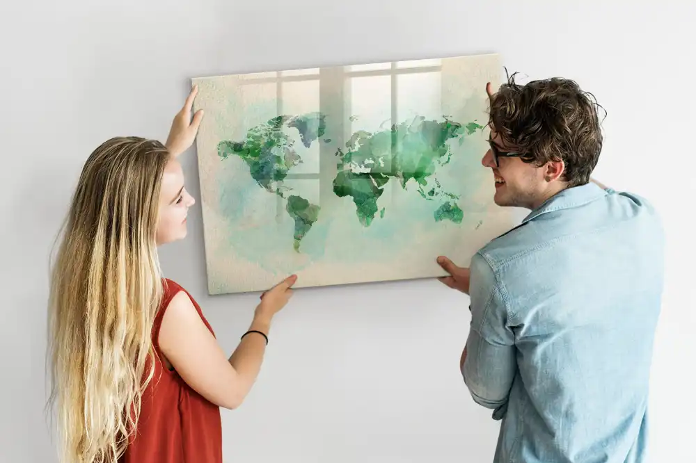 Tableau magnétique à dessiner motif globe terrestre à l'aquarelle