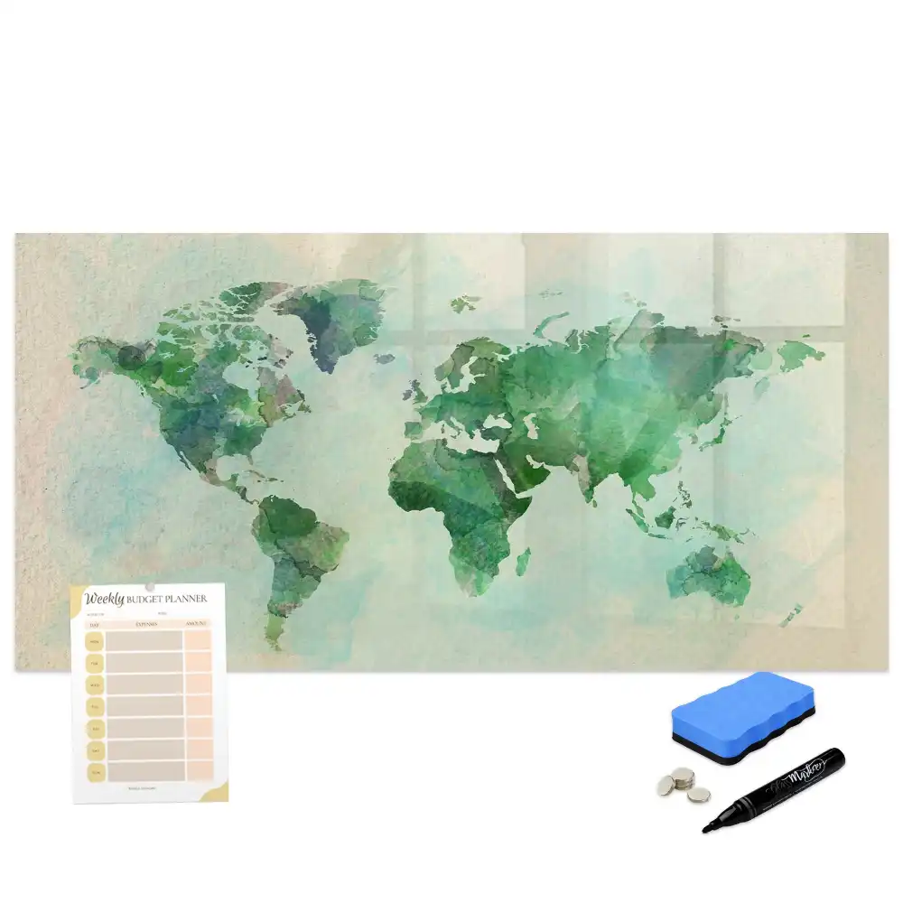 Tableau magnétique à dessiner motif globe terrestre à l'aquarelle