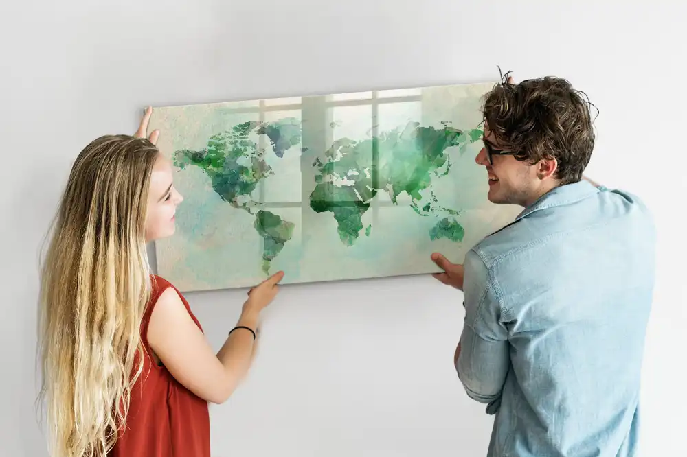 Tableau magnétique à dessiner motif globe terrestre à l'aquarelle