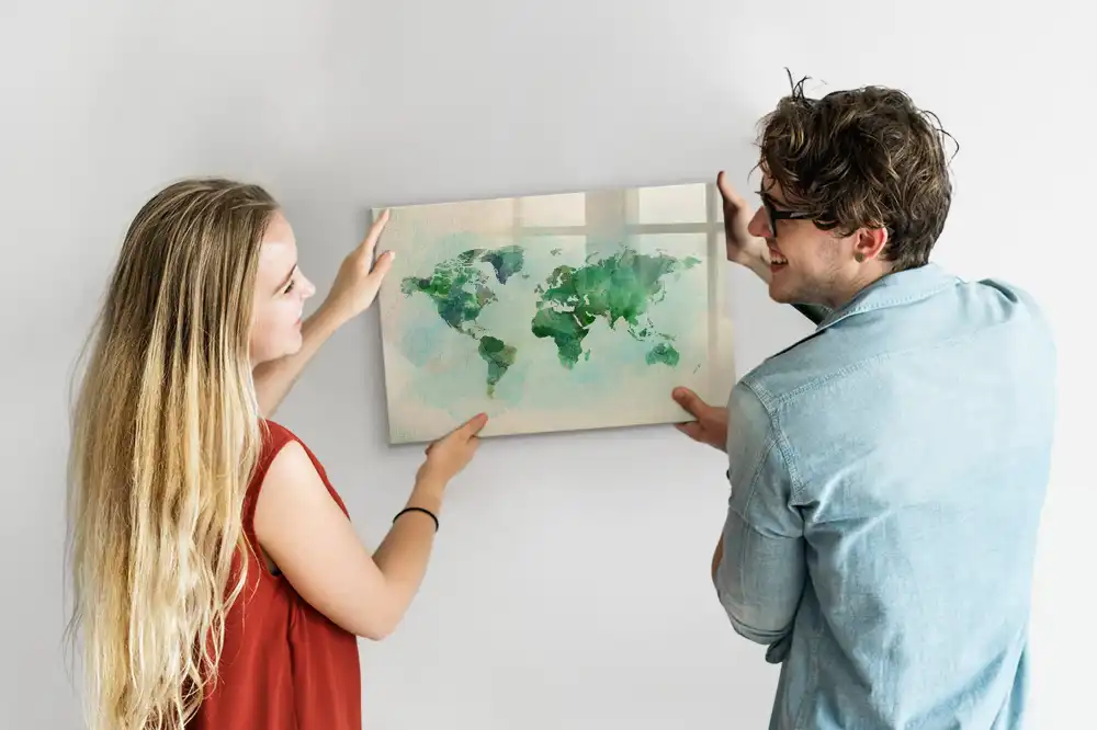 Tableau magnétique à dessiner motif globe terrestre à l'aquarelle