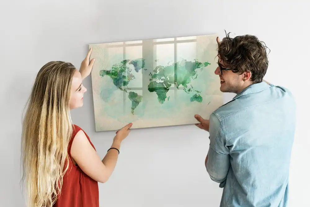 Tableau magnétique à dessiner motif globe terrestre à l'aquarelle