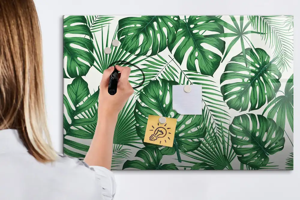 Tableau blanc magnétique effaçable à sec motif feuilles de monstera