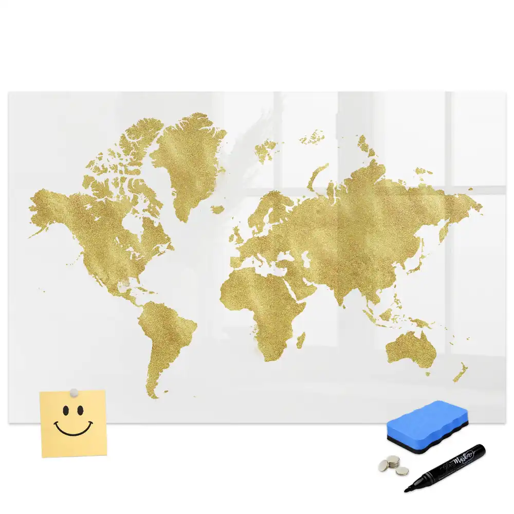 Tableau magnétique à dessiner motifs continents dorés