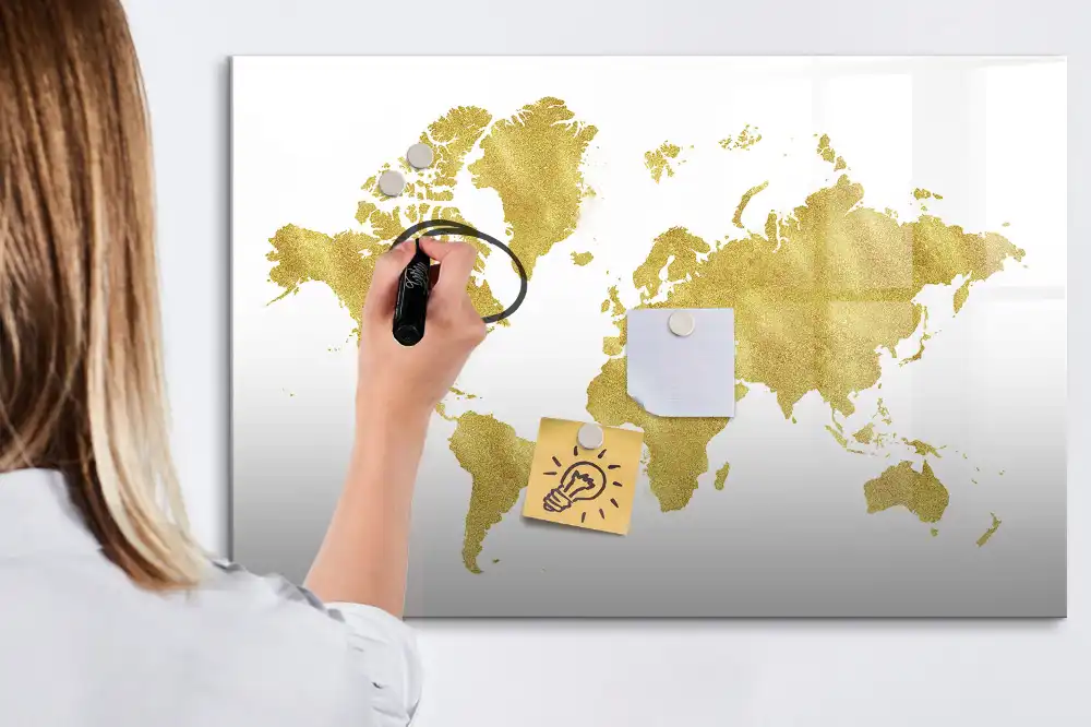 Tableau magnétique à dessiner motifs continents dorés