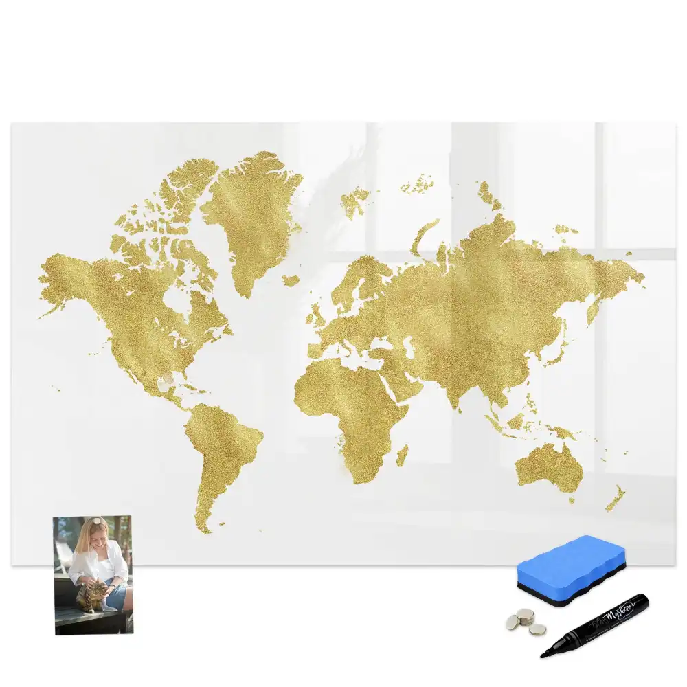 Tableau magnétique à dessiner motifs continents dorés
