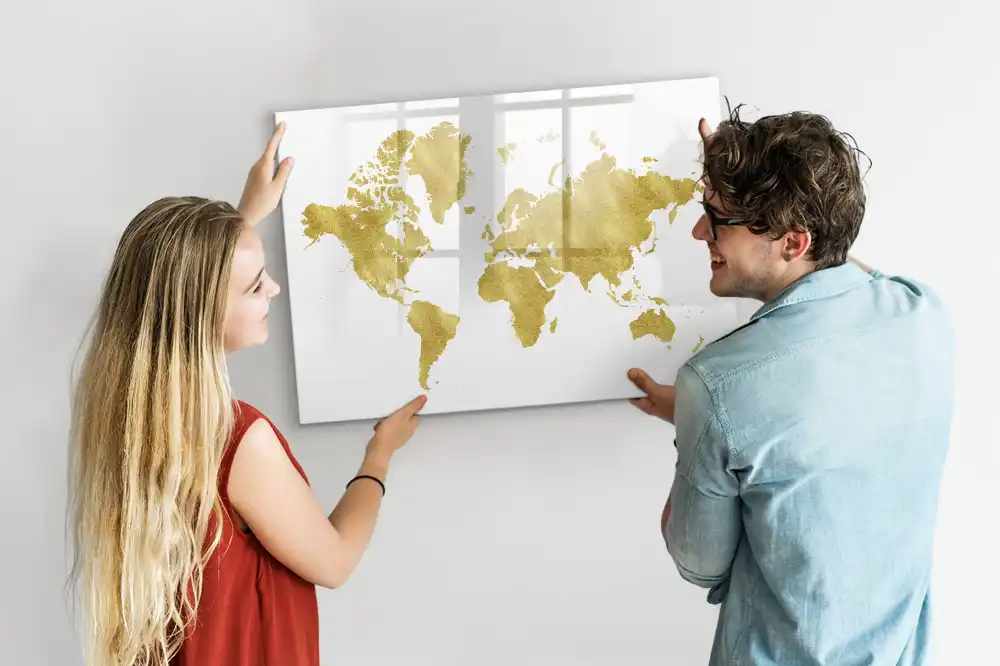 Tableau magnétique à dessiner motifs continents dorés