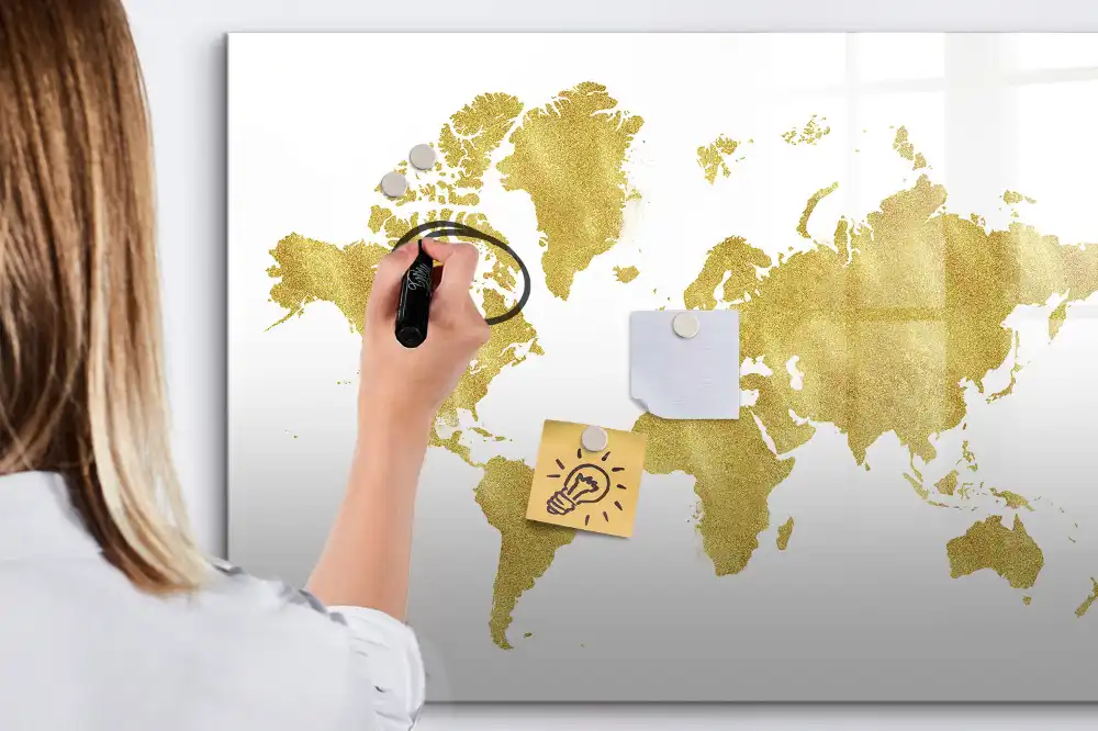 Tableau magnétique à dessiner motifs continents dorés
