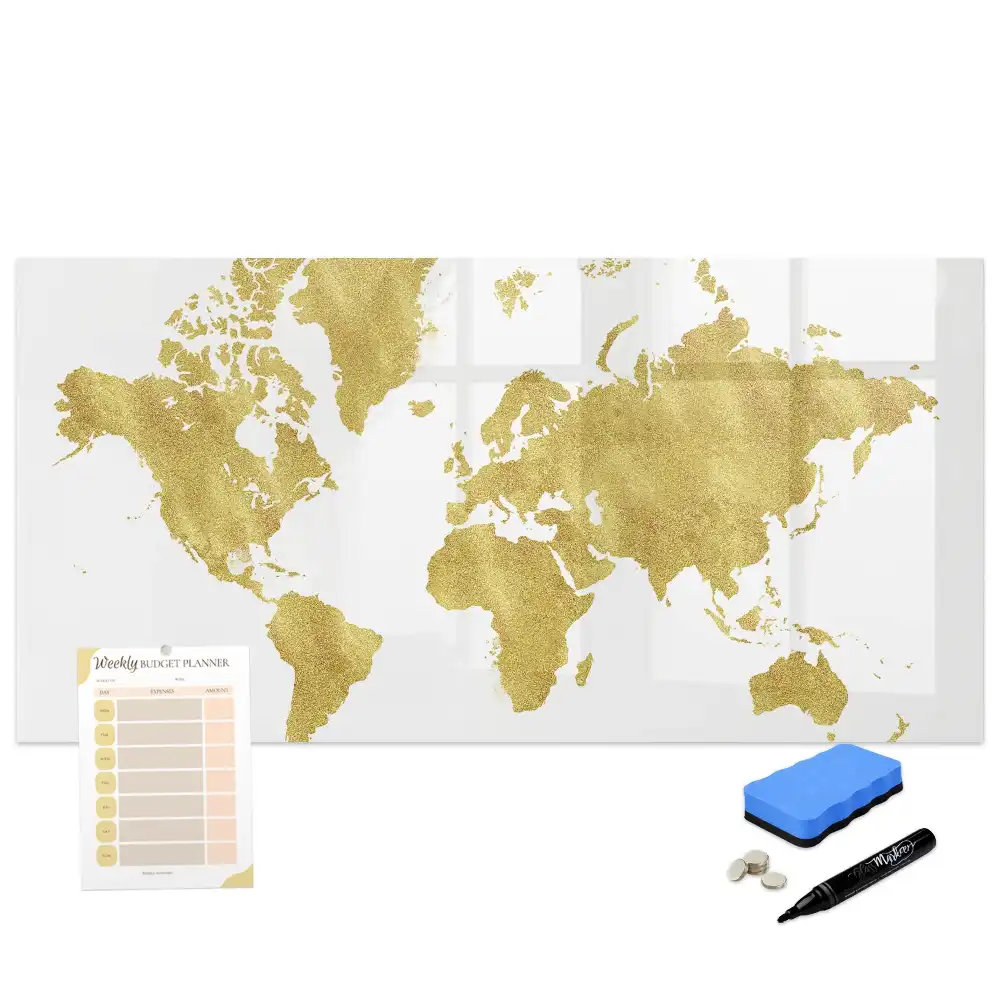Tableau magnétique à dessiner motifs continents dorés