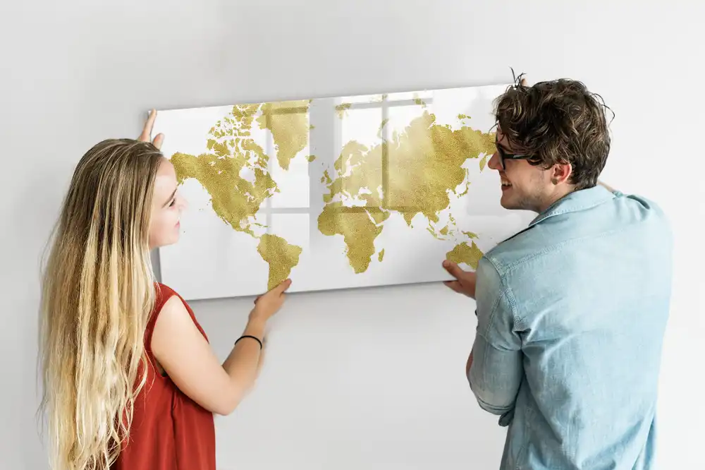Tableau magnétique à dessiner motifs continents dorés