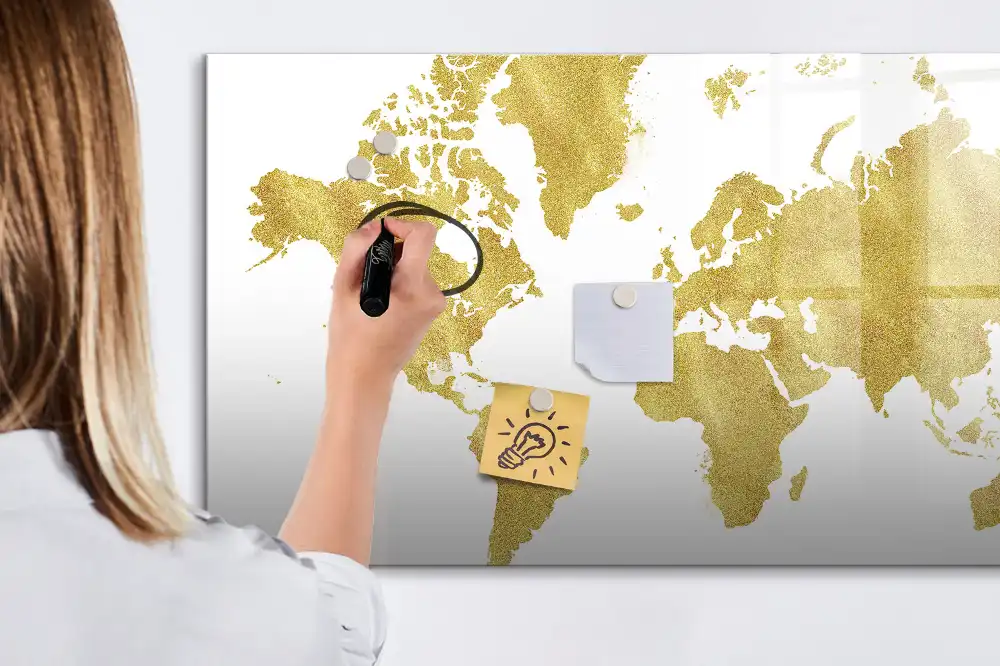 Tableau magnétique à dessiner motifs continents dorés