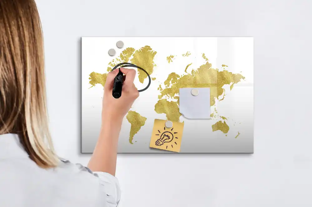 Tableau magnétique à dessiner motifs continents dorés
