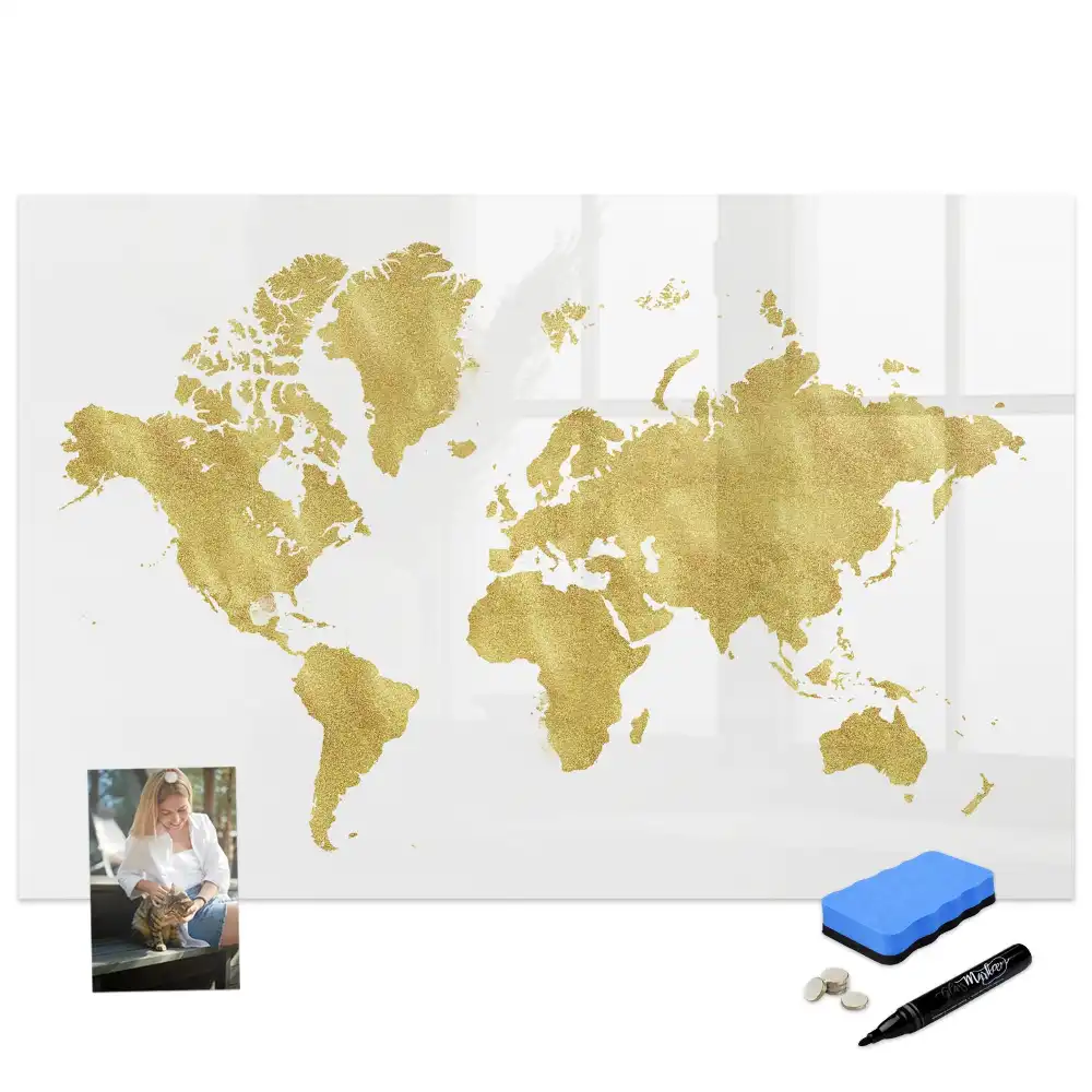 Tableau magnétique à dessiner motifs continents dorés