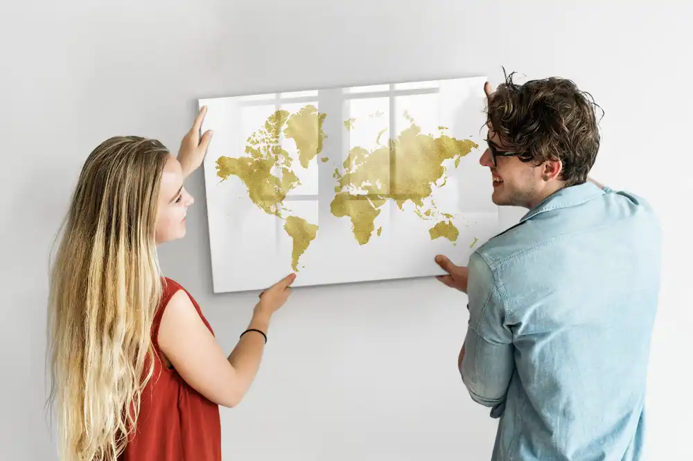 Tableau magnétique à dessiner motifs continents dorés