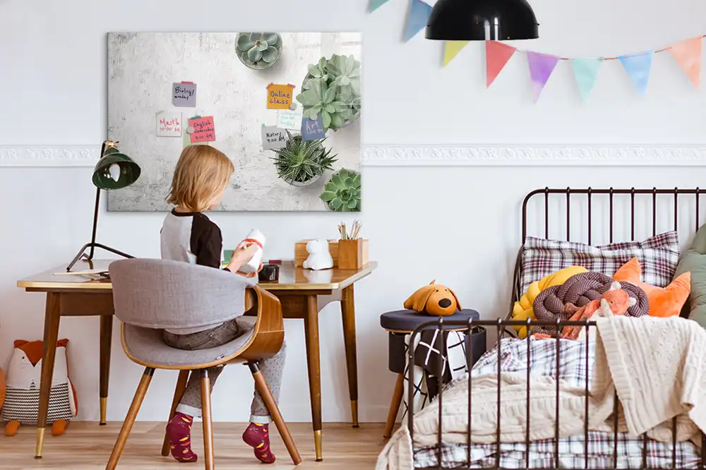 Tableau blanc magnétique effaçable à sec avec motif de plantes décoratives pour chambre
