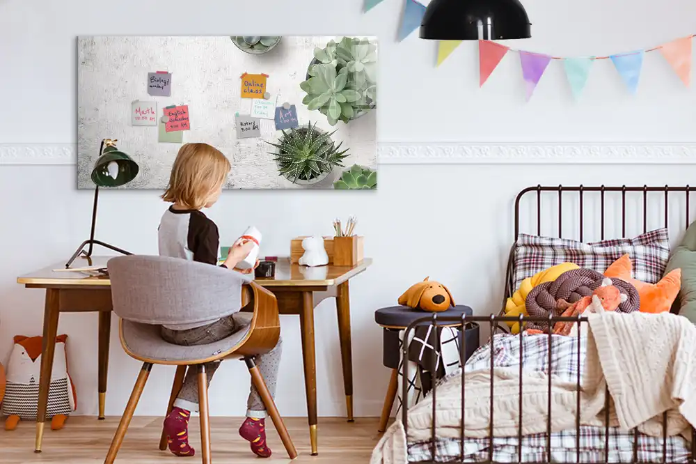 Tableau blanc magnétique effaçable à sec avec motif de plantes décoratives pour chambre