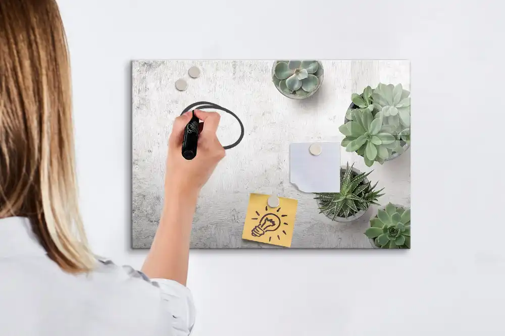 Tableau blanc magnétique effaçable à sec avec motif de plantes décoratives pour chambre
