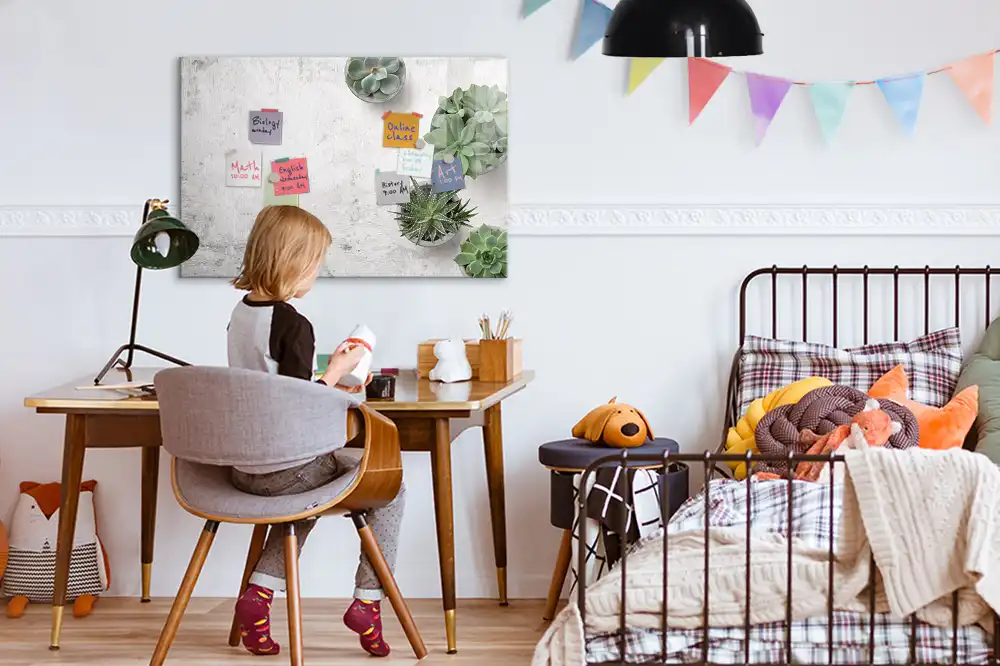 Tableau blanc magnétique effaçable à sec avec motif de plantes décoratives pour chambre