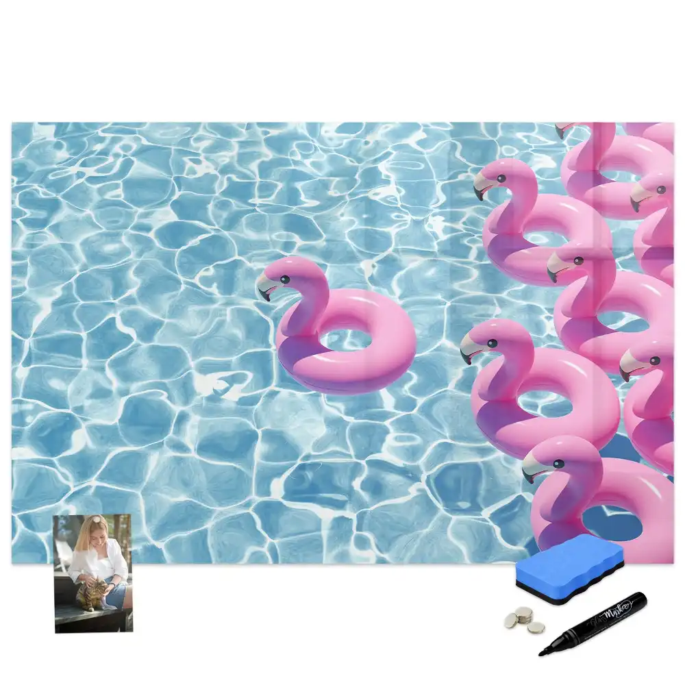 Tableau blanc magnétique effaçable à sec motif pissenlits volants et flamants roses