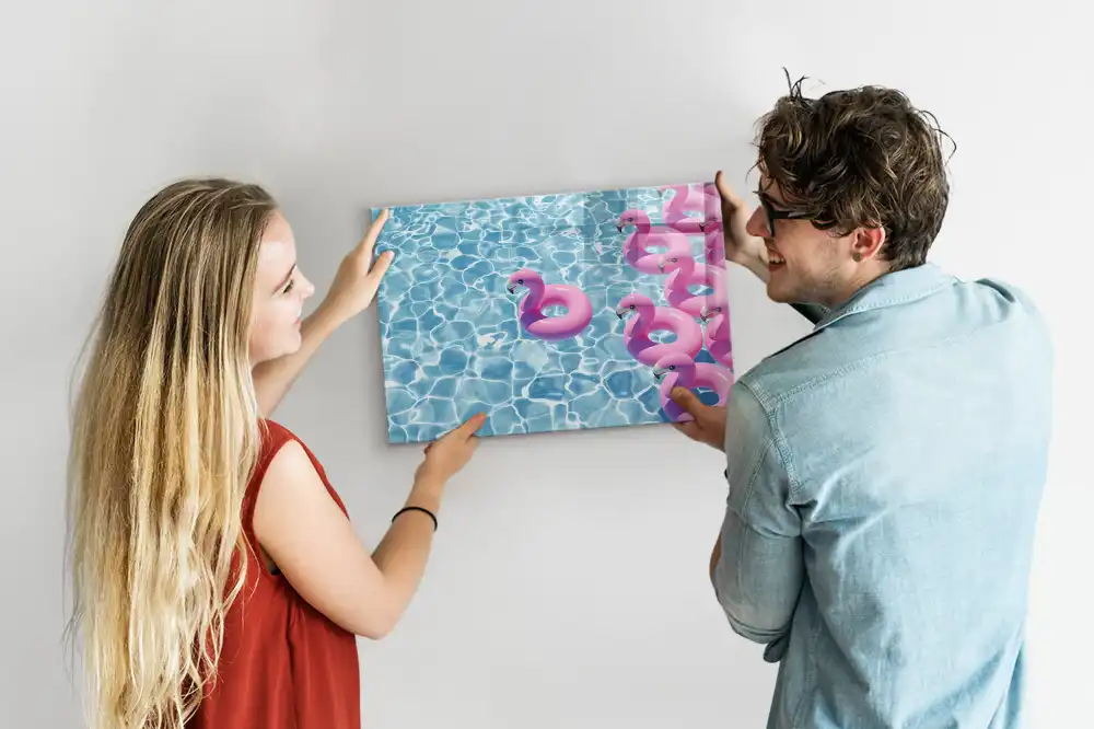 Tableau blanc magnétique effaçable à sec motif pissenlits volants et flamants roses