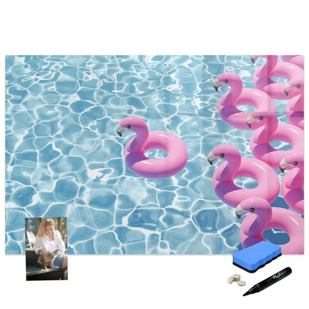 Tableau blanc magnétique effaçable à sec motif pissenlits volants et flamants roses