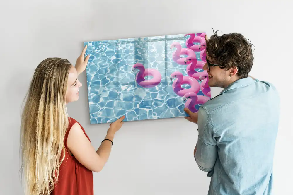 Tableau blanc magnétique effaçable à sec motif pissenlits volants et flamants roses