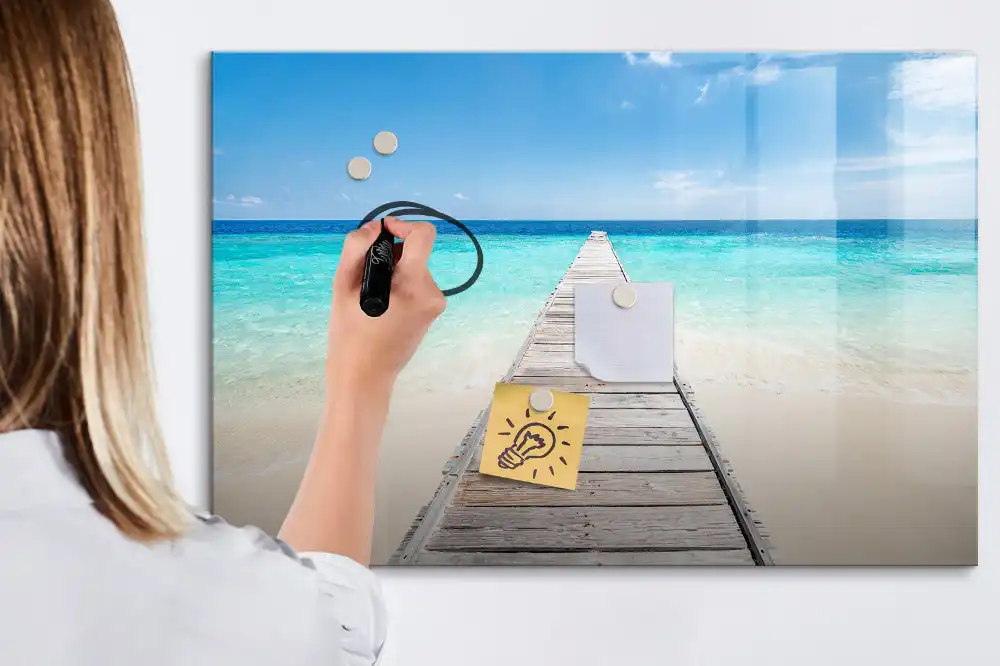 Tableau blanc magnétique effaçable à sec motif station balnéaire tropicale