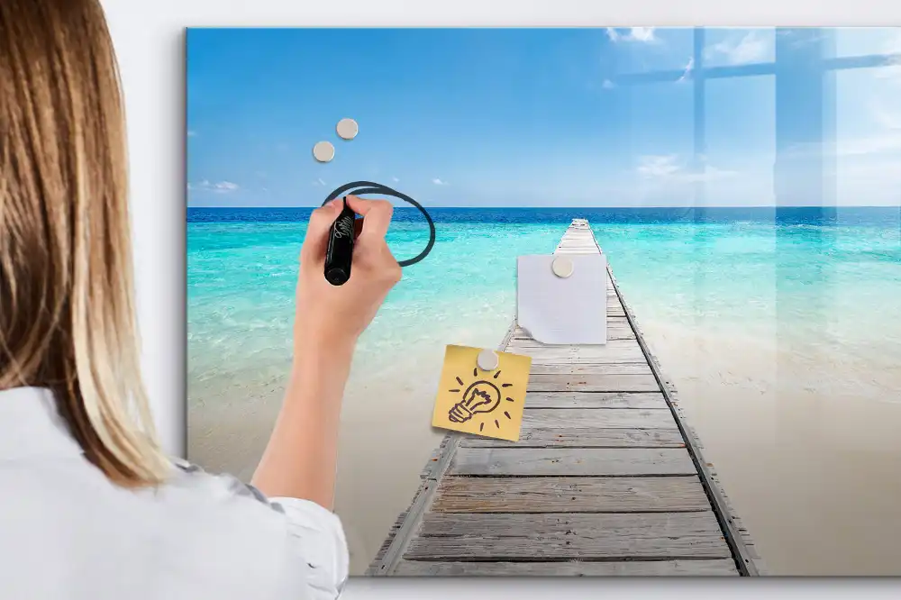 Tableau blanc magnétique effaçable à sec motif station balnéaire tropicale