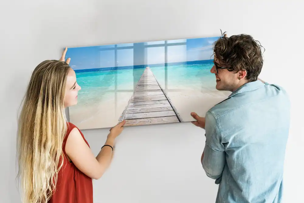 Tableau blanc magnétique effaçable à sec motif station balnéaire tropicale