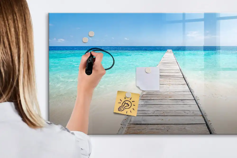 Tableau blanc magnétique effaçable à sec motif station balnéaire tropicale