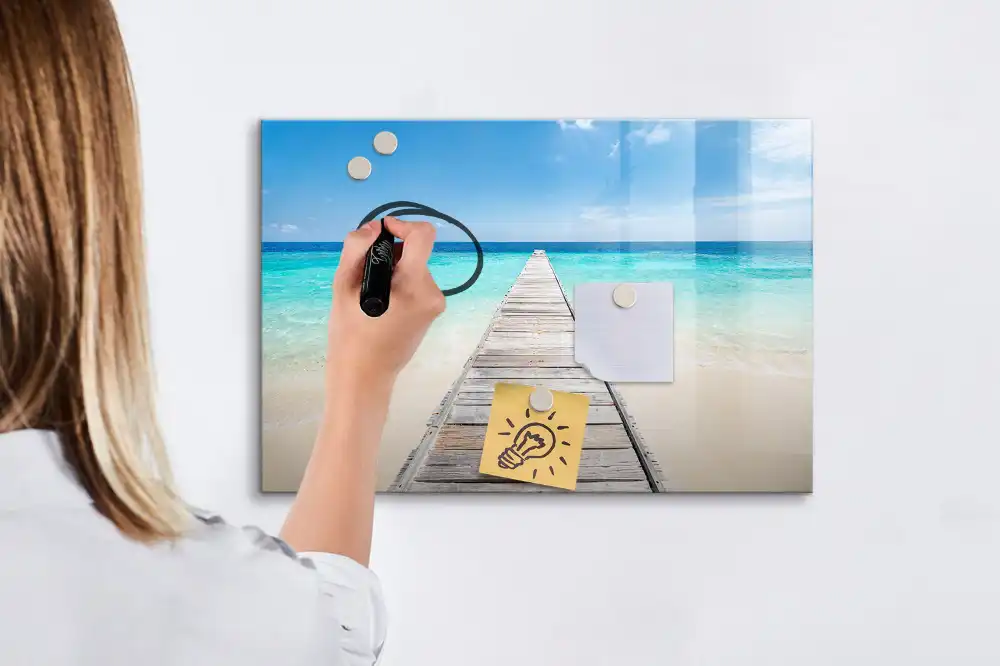 Tableau blanc magnétique effaçable à sec motif station balnéaire tropicale